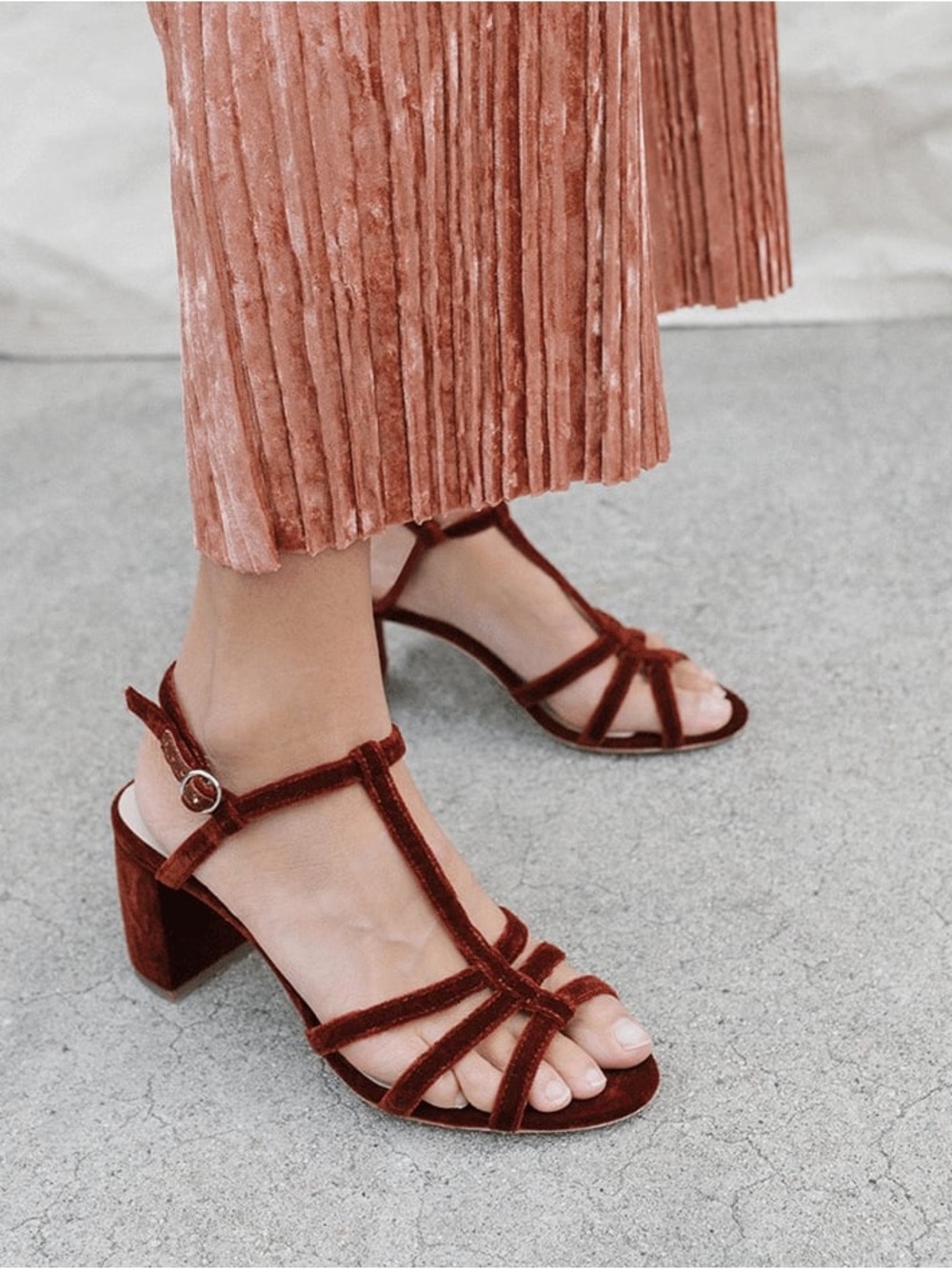 Loeffler Randall Rust Velvet Block Heel Sandals